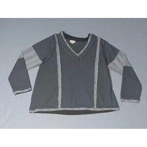 POL Long Sleeve Sweater Mens Size Small Greay Gray Patchwork Distressed Vneck...